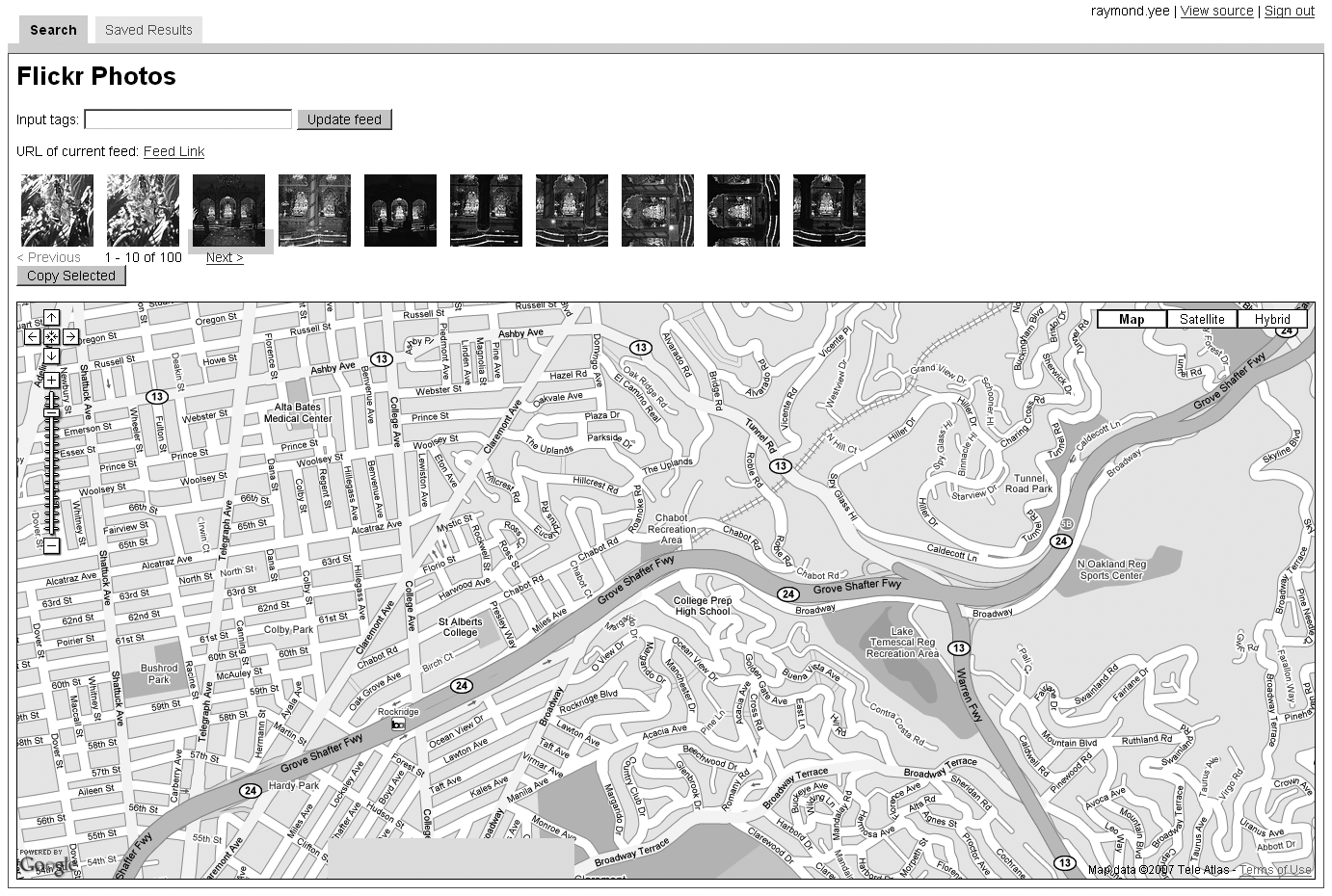 Figure 11-1. The Search tab of the Flickr/Google Maps mashup
