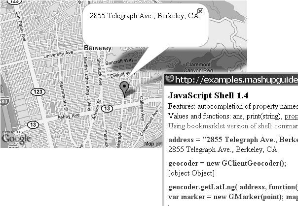 Invoking the JavaScript Google Geocoder with the JavaScript Shell