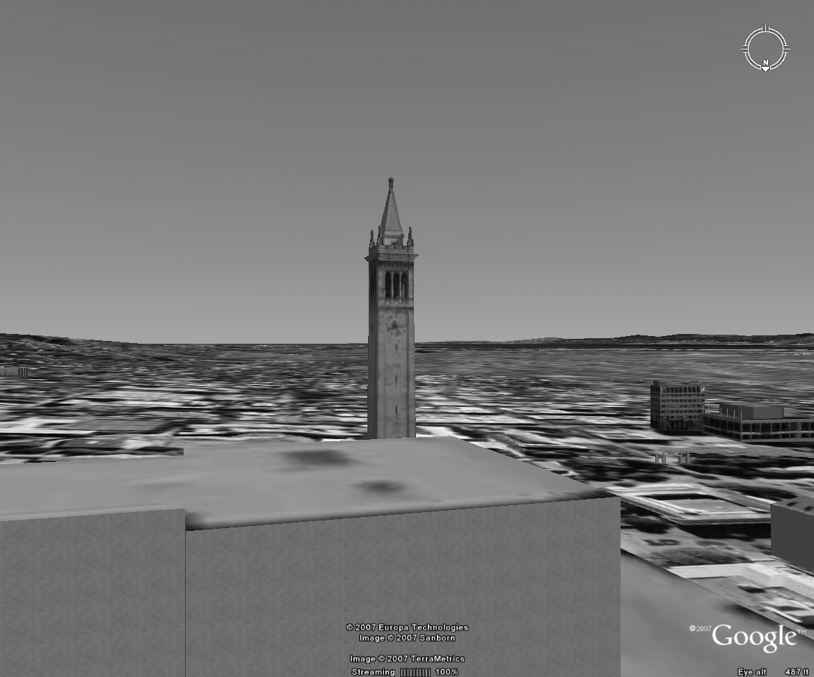 View of the Campanile in Google Earth defined by the <Camera> element