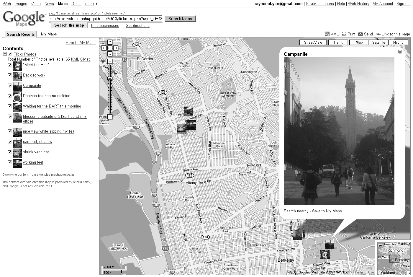 Flickr photos displayed in Google Maps via a KML feed